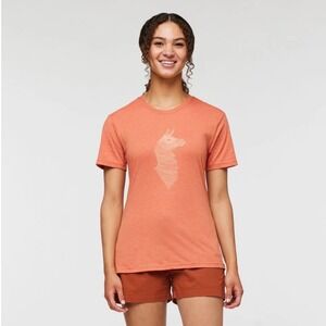 Cotopaxi Womens Large Orange Llama Topographic Graphic Organic Cotton Blend Tee